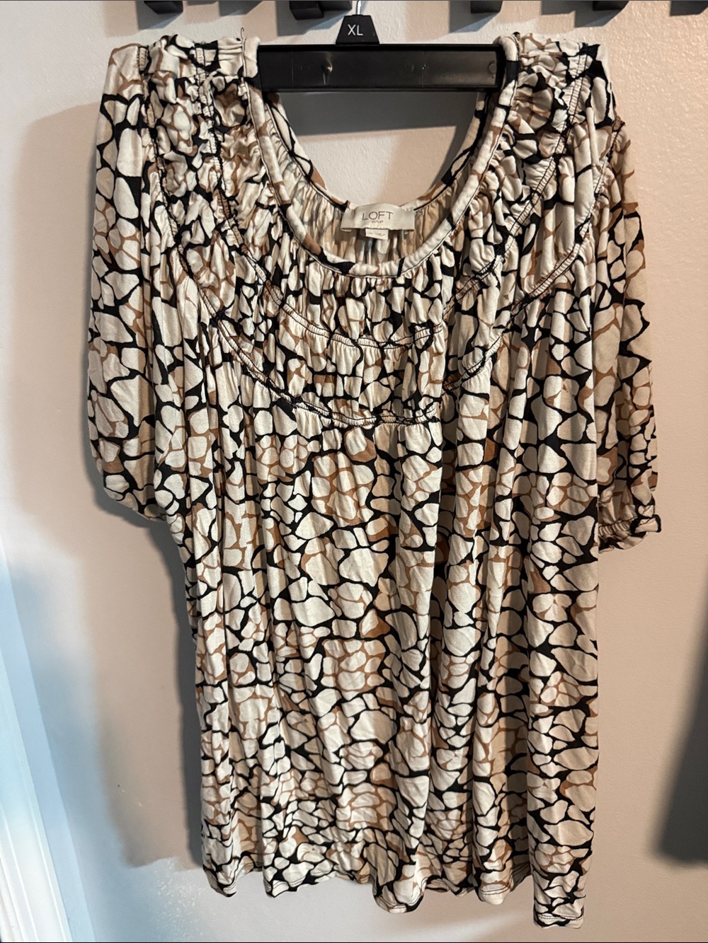 LOFT Beige, Black and Brown Printed Peasant Tunic
